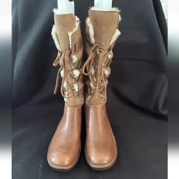 Bionica winter Boots Leather/Suede women size 9 Brown Shearling. Only worn once. - Picture 2 of 5